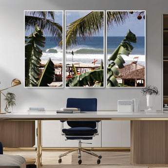 34722557-MGV-CV-36X24-Tropical Shoreline Wall Art Canvas Print, Framed Surfer Beach Art Picture Print, Coastal Surf Perfect Tropical Coastal Decor