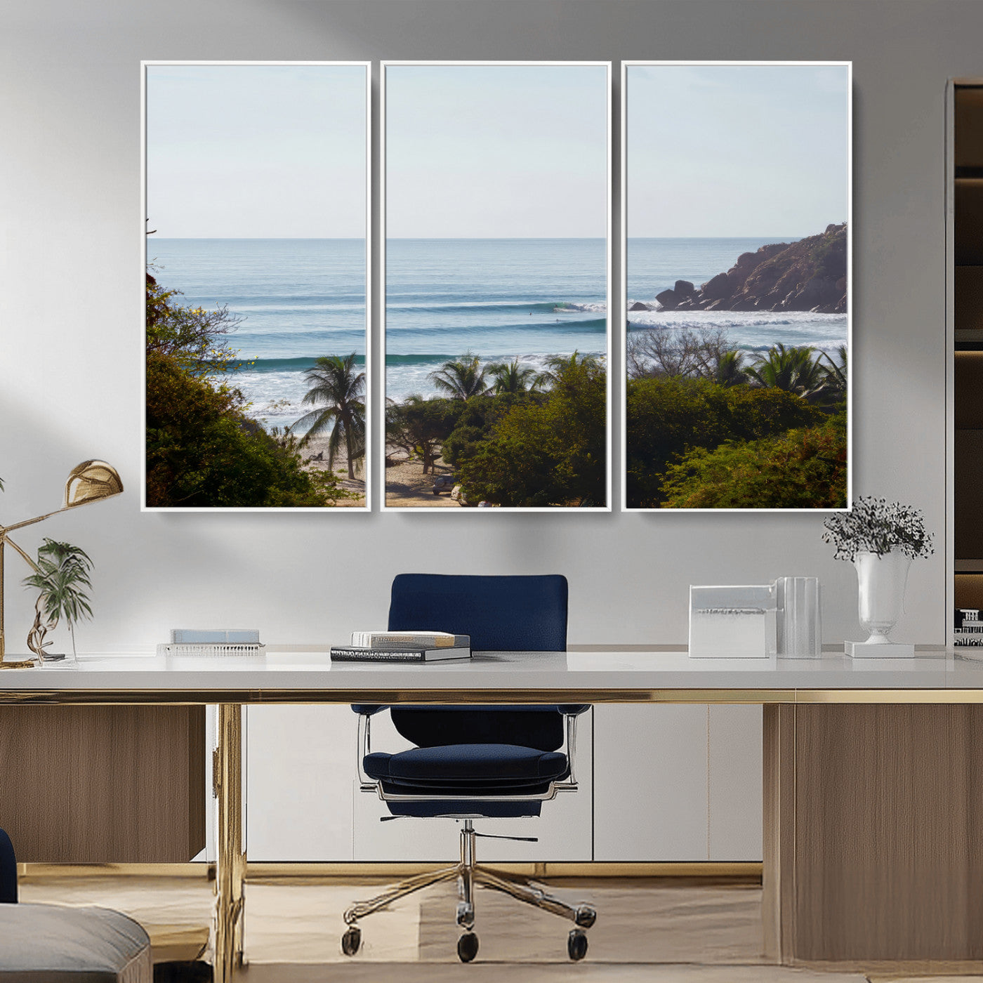 88336640-MGV-CV-36X24-Tropical Beach Scene Wall Art Canvas Print, Framed Coastal Photography Art Picture Print, Ocean Horizon Art Perfect Coastal Boho