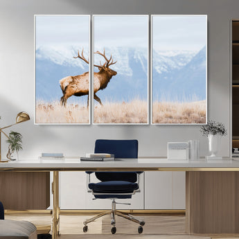 96024025-MGV-CV-36X24-Elk Photography Wall Art Canvas Print, Framed Mountain Wildlife Art Picture Print, Rustic Lodge Decor Perfect Rustic Lodge Decor