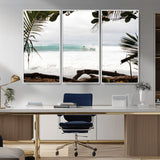 50382104-MGV-FC-48X32-3P_White-Tropical Surf Wall Art Canvas Print, Framed Palm Tree View Art Picture Print, Beach House Art Perfect Boho Coastal Decor Artwork