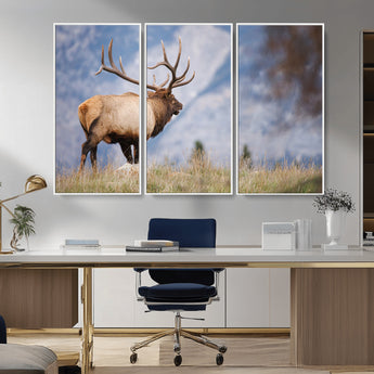 26365841-MGV-CV-36X24-Mountain Elk Art Wall Art Canvas Print, Framed Rustic Wildlife Print Art Picture Print, Lodge Style Decor Perfect Rustic Lodge