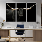 99448328-MGV-CV-36X24-Longhorn Cattle Wall Art Canvas Print, Framed Texas Ranch Art Picture Print, Western Cow Perfect Farmhouse Decor Artwork