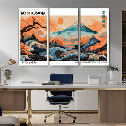 88785870-MGV-FC-48X32-3P_White-Japanese Great Wave & Mt Fuji Wall Art – Ukiyo e Style Landscape Print with Flowing River, Autumn Mountain Poster, Oriental Asian