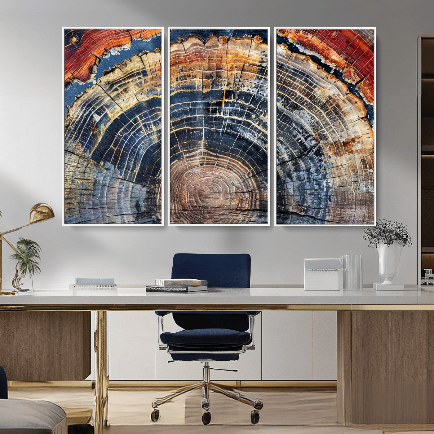 38987581-MGV-CV-36X24-Tree Ring Art Wall Art Canvas Print, Framed Rustic Wall Decor Art Picture Print, Nature Grain Print Perfect Modern Rustic Decor