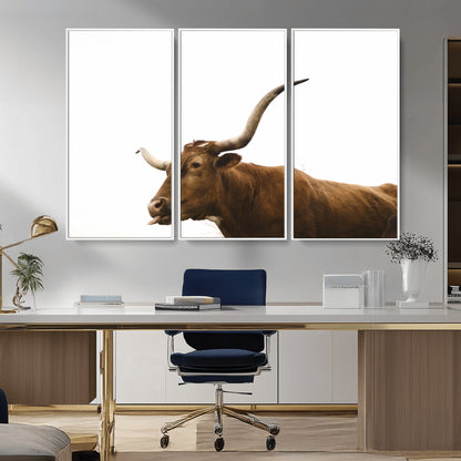62566114-MGV-CV-36X24-Longhorn Cow Art Wall Art Canvas Print, Framed Rustic Animal Decor Art Picture Print, Texas Bull Photo Perfect Rustic Farmhouse