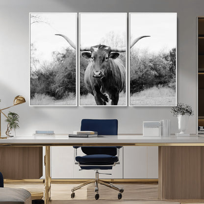 97280319-MGV-CV-36X24-Longhorn Photography Wall Art Canvas Print, Framed Western Cow Decor Art Picture Print, Texas Ranch Style Perfect Rustic Farmhouse