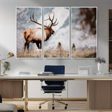 70489411-MGV-FC-48X32-3P_White-Elk Photography Wall Art Canvas Print, Framed Mountain Wildlife Art Picture Print, Rustic Nature Decor Perfect Rustic Lodge Decor