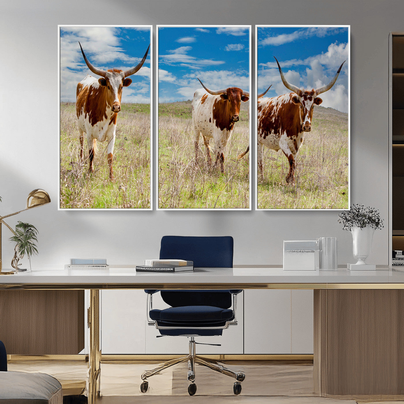 58099948-MGV-CV-36X24-Texas Longhorn Wall Art Canvas Print, Framed Western Decor Art Picture Print, Rustic Farmhouse Perfect Western Farmhouse Decor