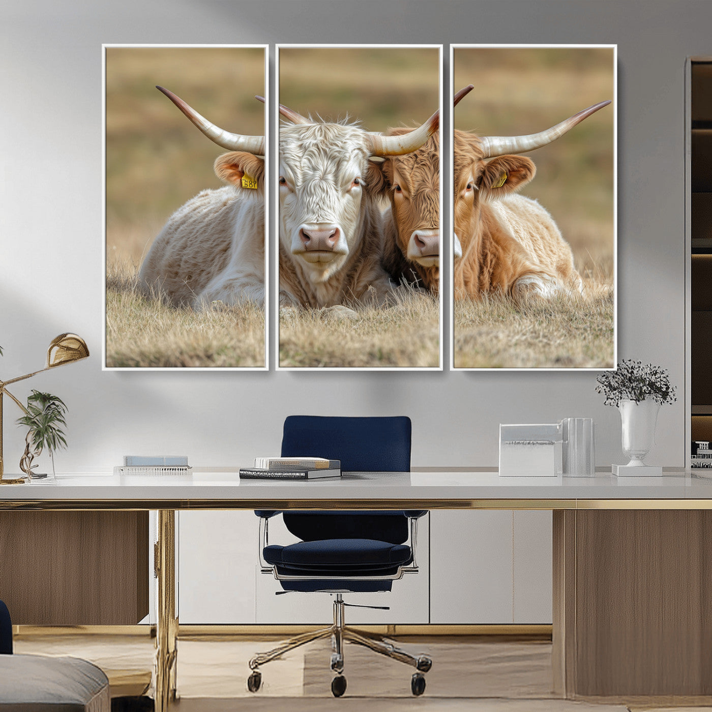 53388593-MGV-CV-36X24-Cow Photography Wall Art Canvas Print, Framed Rustic Animal Decor Art Picture Print, Texas Cow Pair Perfect Western Farmhouse