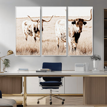 39672786-MGV-CV-36X24-Rustic Cow Scene Wall Art Canvas Print, Framed Farmhouse Style Cattle Art Picture Print, Prairie Animal Duo Perfect Rustic Western
