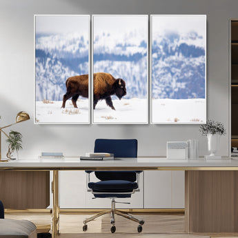 58512275-MGV-CV-36X24-Cowboy Aesthetic Wall Art Canvas Print, Framed Neutral Animal Theme Art Picture Print, Bison Ranch Style Perfect Rustic Western