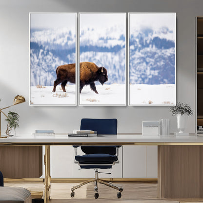 58512275-MGV-CV-36X24-Cowboy Aesthetic Wall Art Canvas Print, Framed Neutral Animal Theme Art Picture Print, Bison Ranch Style Perfect Rustic Western