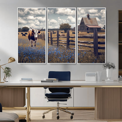 22296025-MGV-CV-36X24-Texas Longhorn Canvas Wall Art Canvas Print, Framed Rustic Barn Wall Art Art Picture Print, Farmhouse Cow Decor Perfect Rustic