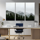 55968349-MGV-CV-36X24-Misty Mountains Wall Art Canvas Print, Framed Foggy Forest Art Picture Print, Snowy Peaks Perfect Moody Wilderness Decor Artwork