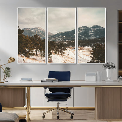 77311749-MGV-CV-36X24-Mountain Landscape Wall Art Canvas Print, Framed Snowy Peaks Art Picture Print, Alpine Aesthetic Perfect Rustic Winter Decor