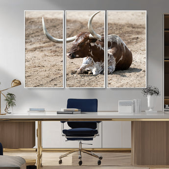 76549210-MGV-CV-36X24-Texas Longhorn Wall Art Canvas Print, Framed Country Living Art Picture Print, Farmhouse Aesthetic Perfect Western Rustic Decor