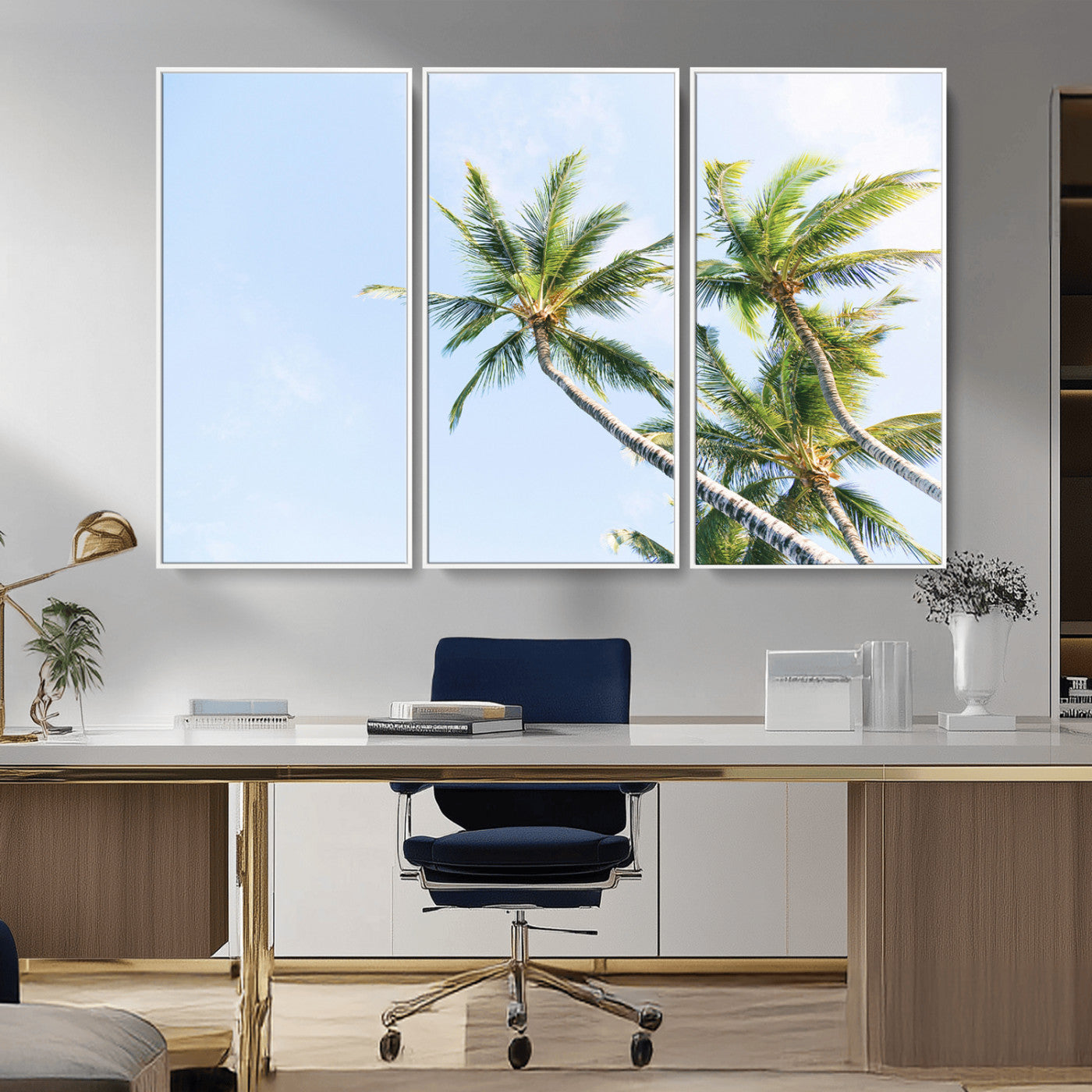 54719115-MGV-CV-36X24-Palm Trees Wall Art Canvas Print, Framed Tropical Aesthetic Art Picture Print, Coastal Serenity Perfect Tropical Minimalist Decor