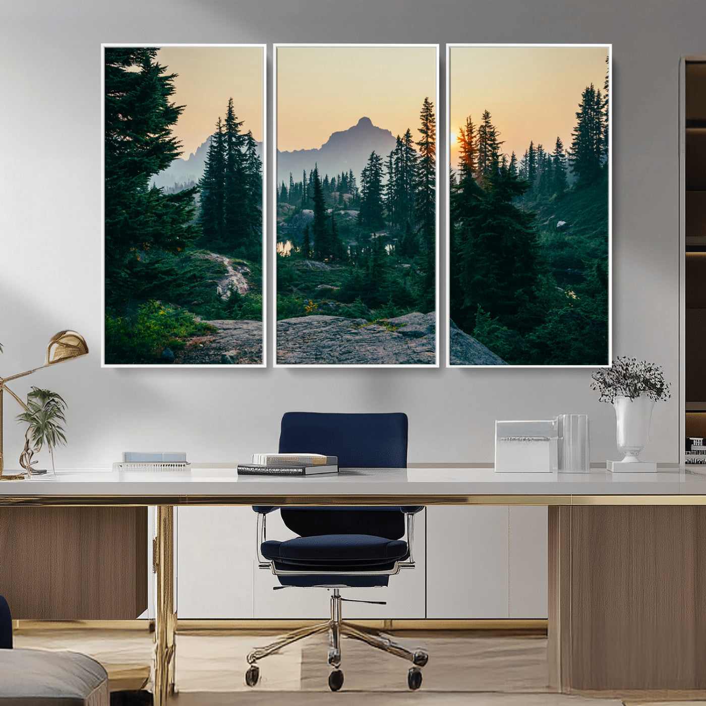 66397982-MGV-CV-36X24-Mountain Landscape Wall Art Canvas Print, Framed Forest Serenity Art Picture Print, Mountain Landscape Perfect Rustic Wilderness