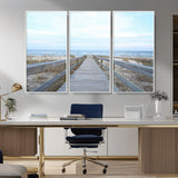 31602988-MGV-FC-48X32-3P_White-Beach Boardwalk Wall Art Canvas Print, Framed Coastal Serenity Art Picture Print, Ocean View Perfect Coastal Minimalist Decor