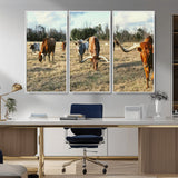 39144651-MGV-CV-36X24-Texas Longhorns Wall Art Canvas Print, Framed Rustic Farm Scene Art Picture Print, Western Cattle Perfect Rustic Farmhouse Decor