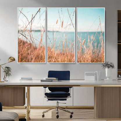 36108696-MGV-CV-36X24-Coastal Grass Wall Art – Serene Ocean View Canvas Print, Beach Nature Photography Decor for Living Room, Bedroom, Office or Modern