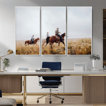 94723307-MGV-CV-36X24-Western Cowboys Wall Art Canvas Print, Framed Rustic Prairie Art Picture Print, Horseback Riding Perfect Rustic Western Decor