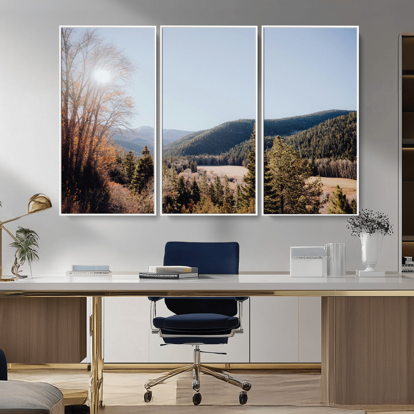 52941305-MGV-CV-36X24-Rustic Landscape Wall Art Canvas Print, Framed Serene Valley Art Picture Print, Pine Tree Horizon Perfect Rustic Cabin Decor