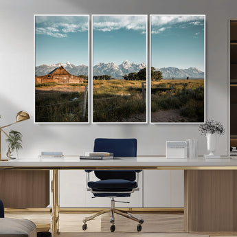 92497443-MGV-CV-36X24-Rustic Farmhouse Wall Art Canvas Print, Framed Mountain Cabin Art Picture Print, Western Landscape Perfect Rustic Farmhouse Decor