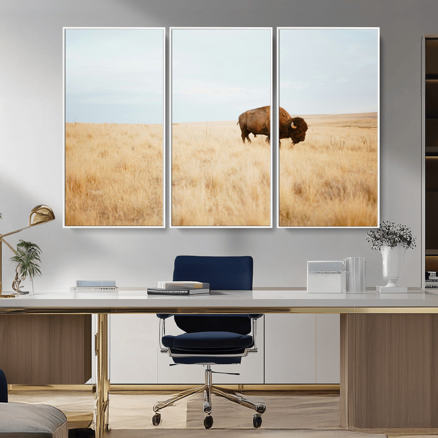61392510-MGV-CV-36X24-Buffalo Wall Art Wall Art Canvas Print, Framed Western Wildlife Decor Art Picture Print, Rustic Farmhouse Art Perfect Rustic