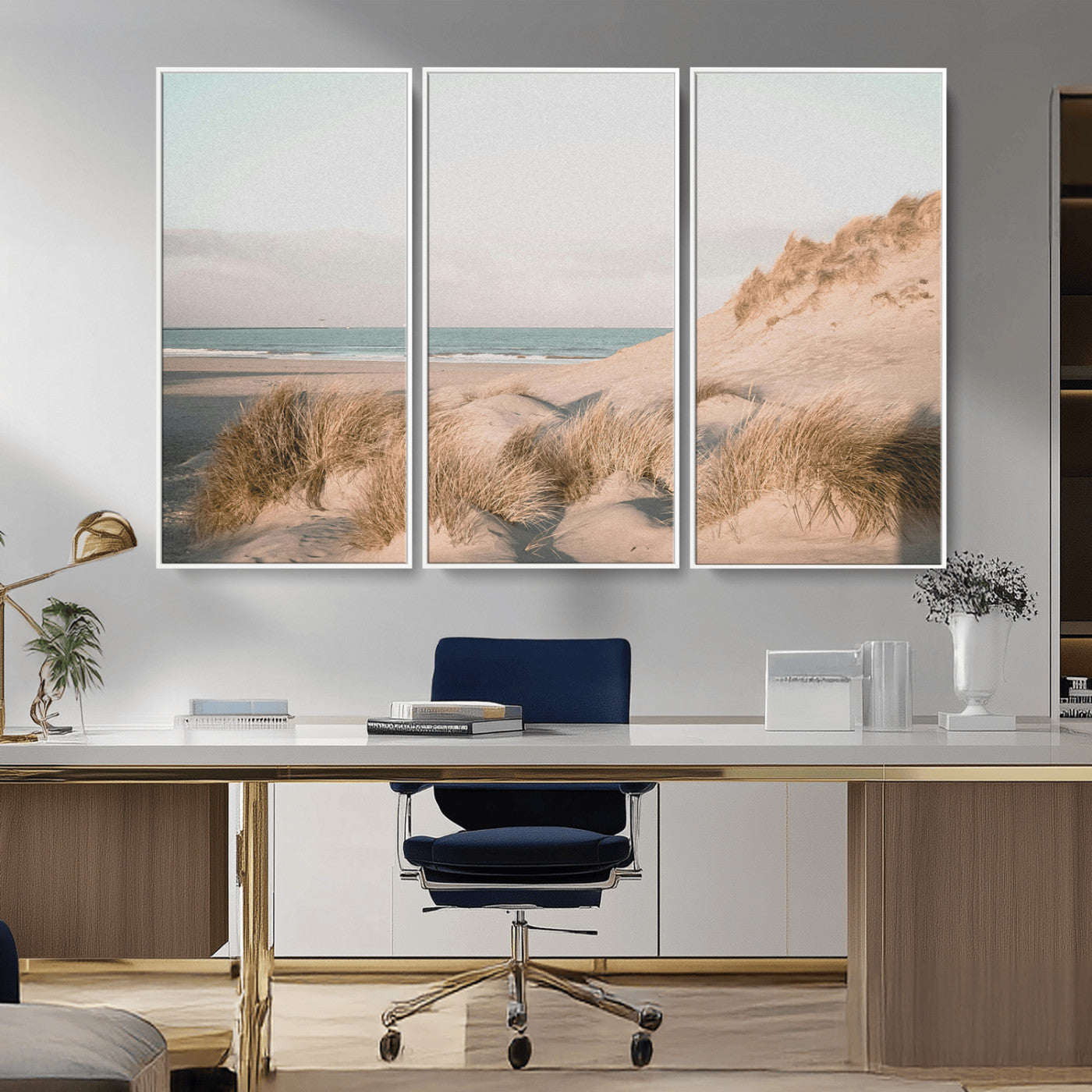 28064037-MGV-CV-36X24-Minimalist Seascape Wall Art Canvas Print, Framed Neutral Beach Print Art Picture Print, Sand Dune Photography Perfect