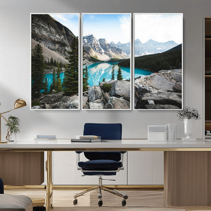 98014896-MGV-CV-36X24-Canadian Rockies Wall Art Canvas Print, Framed Mountain Landscape Art Picture Print, Turquoise Water Perfect Scandinavian