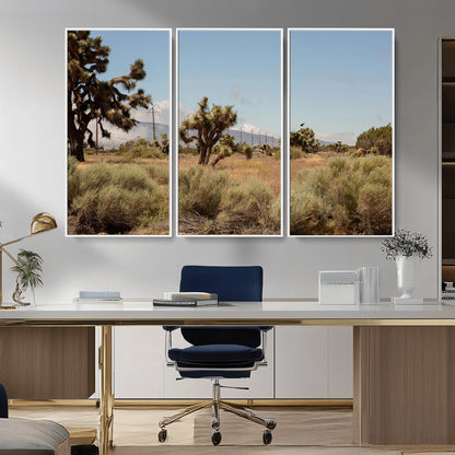 16114018-MGV-FC-48X32-3P_White-Joshua Tree Wall Art Canvas Print, Framed Desert Landscape Art Picture Print, Mountain Horizon Perfect Southwestern Boho Decor