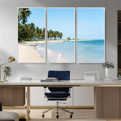 37858872-MGV-CV-36X24-Palm Tree Coast Wall Art Canvas Print, Framed Island Getaway Art Picture Print, Crystal Blue Water Perfect Tropical Coastal Decor