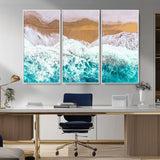 26870666-MGV-CV-36X24-Aerial Beach Wall Art Canvas Print, Framed Ocean Waves Art Picture Print, Coastal Landscape Perfect Coastal Minimalist Decor