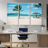 42623350-MGV-CV-36X24-Tropical Beach Wall Art Canvas Print, Framed Palm Tree Art Picture Print, Ocean View Perfect Tropical Coastal Decor Artwork