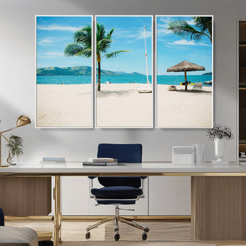 42623350-MGV-CV-36X24-Tropical Beach Wall Art Canvas Print, Framed Palm Tree Art Picture Print, Ocean View Perfect Tropical Coastal Decor Artwork