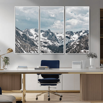 94074619-MGV-CV-36X24-Snowy Peaks Wall Art Canvas Print, Framed Alpine Wilderness Art Picture Print, Mountain Escape Perfect Winter Serenity Decor