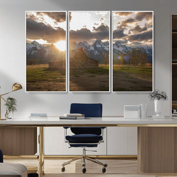 52555760-MGV-CV-36X24-Snowy Peaks Wall Art Canvas Print, Framed Nature Escape Art Picture Print, Rustic Charm Perfect Rustic Western Decor Artwork