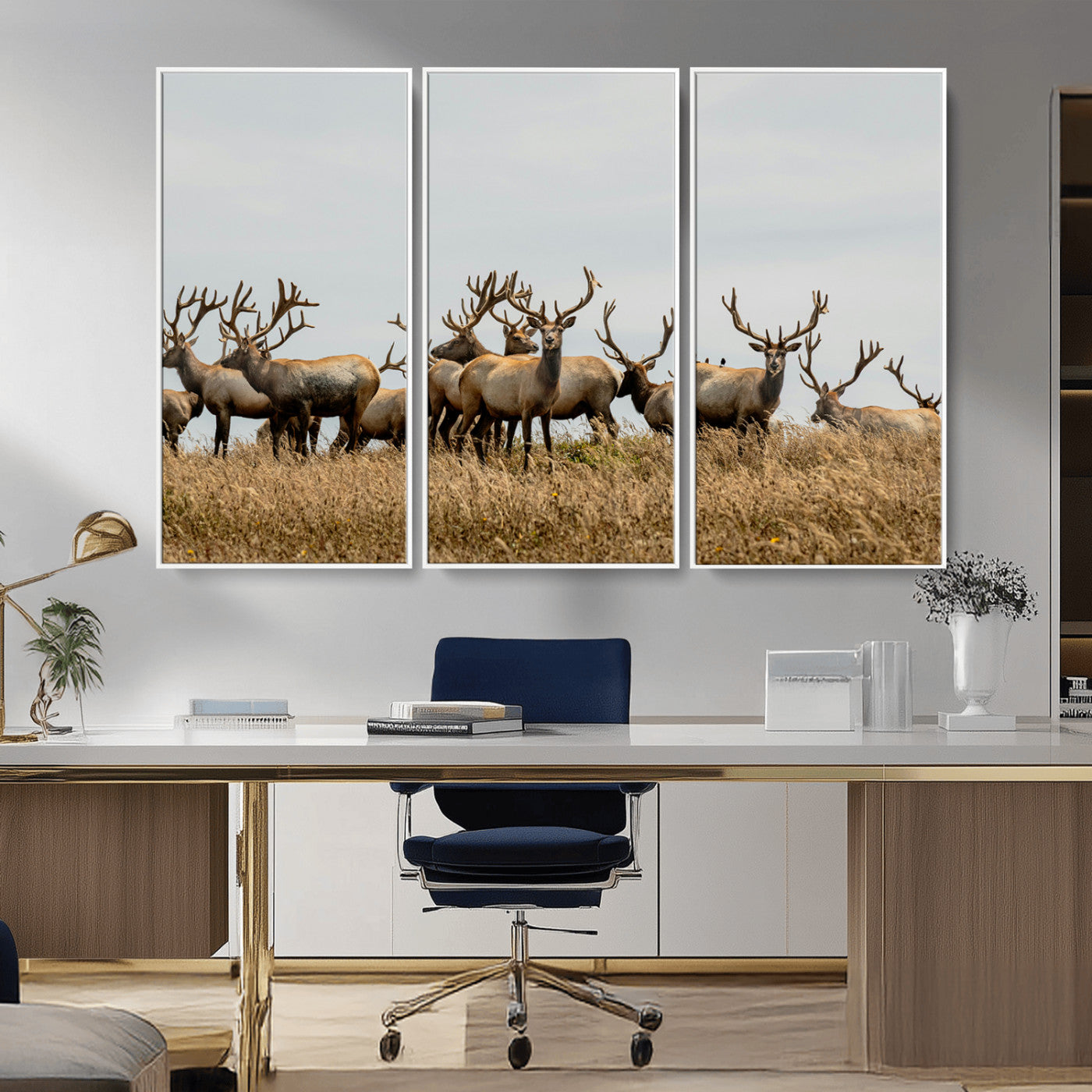 42170220-MGV-CV-36X24-Elk Herd Wall Art Canvas Print, Framed Wildlife Photography Art Picture Print, Majestic Antlers Perfect Rustic Wildlife Decor