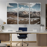 44565953-MGV-CV-36X24-Mountain Landscape Wall Art Canvas Print, Framed Snowy Peaks Art Picture Print, Rugged Highlands Perfect Rustic Adventure Decor