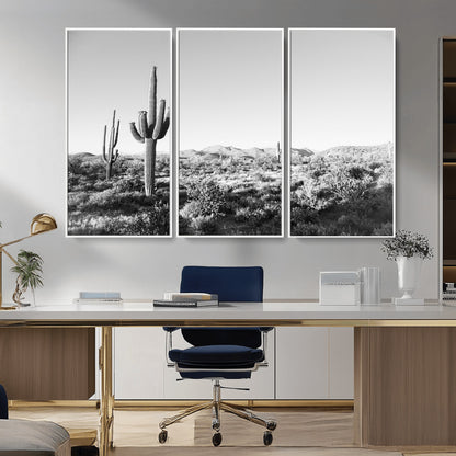 85205054-MGV-CV-36X24-Saguaro Cactus Wall Art Canvas Print, Framed Monochrome Landscape Art Picture Print, Scenic Arizona View Perfect Minimalist