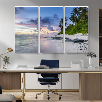 75045485-MGV-CV-36X24-Tropical Beach Wall Art Canvas Print, Framed Sunset Glow Art Picture Print, Palm Tree Coast Perfect Tropical Coastal Decor Artwork