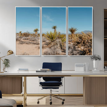 35156165-MGV-FC-48X32-3P_White-Joshua Tree Wall Art Canvas Print, Framed Desert Landscape Art Picture Print, Warm Earth Tones Perfect Southwestern Minimalist