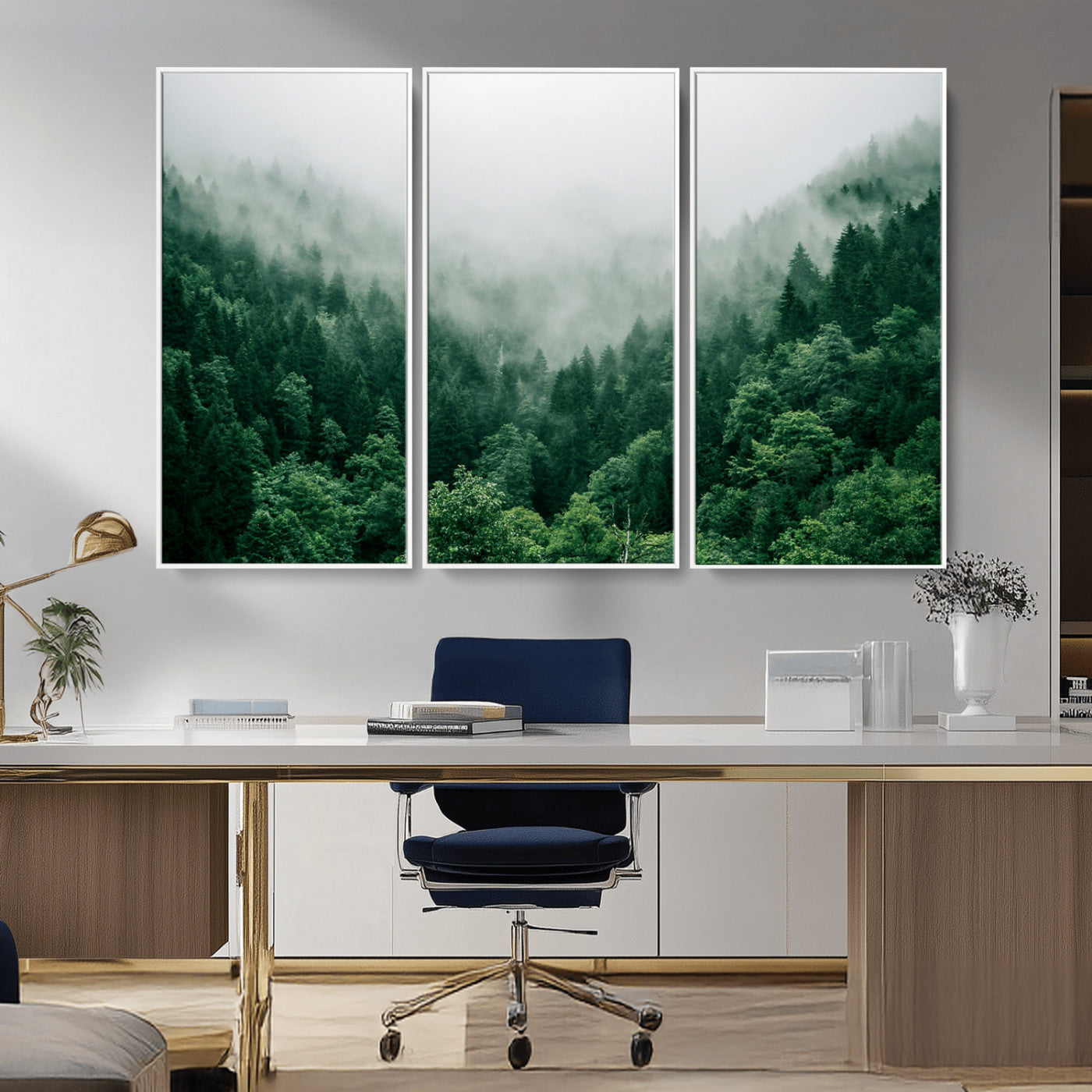 45265379-MGV-CV-36X24-Misty Forest Wall Art – Green Mountain Pine Tree Landscape Canvas Print, Nature Photography Artwork Home Decor for Bedroom, Living