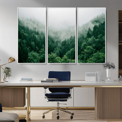 45265379-MGV-CV-36X24-Misty Forest Wall Art – Green Mountain Pine Tree Landscape Canvas Print, Nature Photography Artwork Home Decor for Bedroom, Living