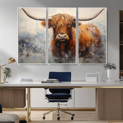 X61001-MGV-CV-36X24-Scottish Highland Wall Art Canvas Print, Framed Longhorn Art Picture Print, Western Cow Perfect Farmhouse Decor Artwork