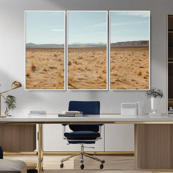 55918919-MGV-CV-36X24-Desert Landscape Wall Art – Golden Grass Plains and Mountain Horizon Canvas Print, Southwest Nature Photography Decor for Living