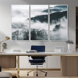 67569654-MGV-CV-36X24-Foggy Forest Wall Art – Mist Covered Hills and Trees Landscape Canvas Print, Moody Nature Photography Decor for Living Room,