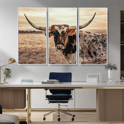 95745718-MGV-CV-36X24-Texas Longhorn Wall Art – Western Cattle Photography Canvas Print, Rustic Ranch Animal Artwork Country Farmhouse Decor for Living
