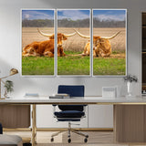 54598515-MGV-CV-36X24-Texas Longhorns Wall Art – Rustic Cattle Ranch Canvas Print, Western Farmhouse Animal Photography Decor for Living Room, Office,